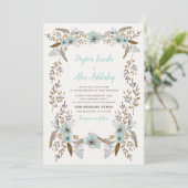 Invitation Romantique Dusty Bleu Brown Boho Fleurs Mariage (Debout devant)