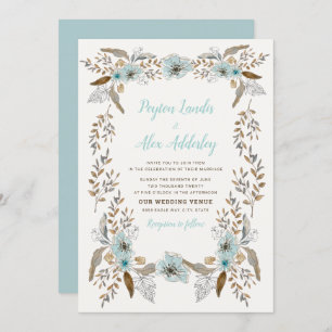 Invitation Romantique Dusty Bleu Brown Boho Fleurs Mariage