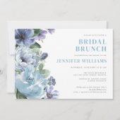 Invitation Romantique Dusty Blue Floral Fête des mariées Part (Devant)