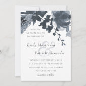 Invitation Romantique Dusty Blue Floral Mariage (Devant)