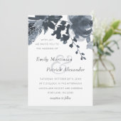 Invitation Romantique Dusty Blue Floral Mariage (Debout devant)