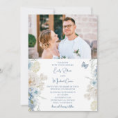 Invitation Romantique Dusty Blue Floral Mariage photo (Devant)