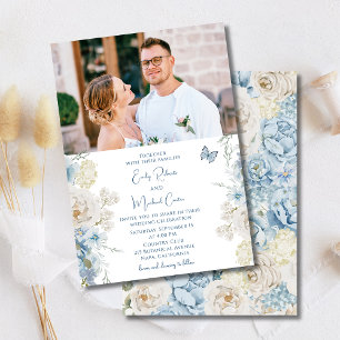 Invitation Romantique Dusty Blue Floral Mariage photo