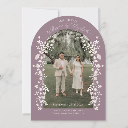 Invitation Romantique Dusty Lavender Arche florale Enregistre (Devant)