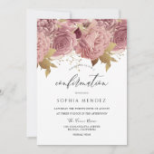Invitation Romantique Dusty Roses Fleurs de Flush Confirmatio (Devant)