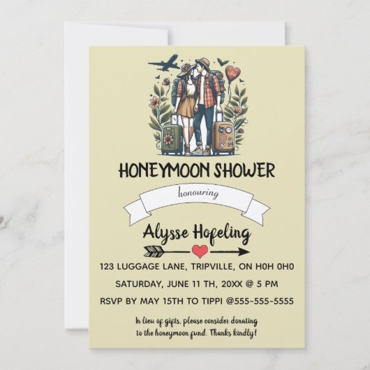 Invitation Romantique Editable Lune de miel (Devant)