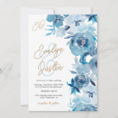 Invitation Romantique Elégant bleu Floral Mariage (Devant)