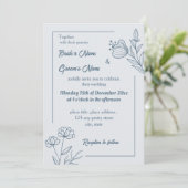 Invitation Romantique élégant bleu foncé mariage (Debout devant)