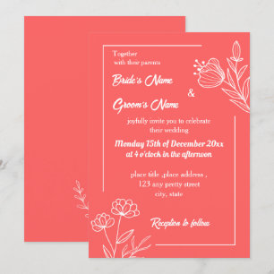 Invitation Romantique élégant corail rose mariage floral
