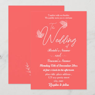 Invitation Romantique élégant corail rose papillons mariage