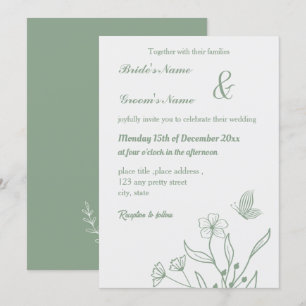 Invitation Romantique élégant mariage floral vert sauge