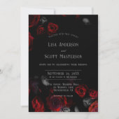 Invitation Romantique Elégant noir rouge Mariage Floral (Devant)