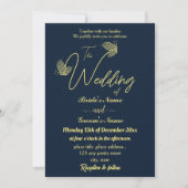 Invitation Romantique élégant papillons en or marine (Devant)