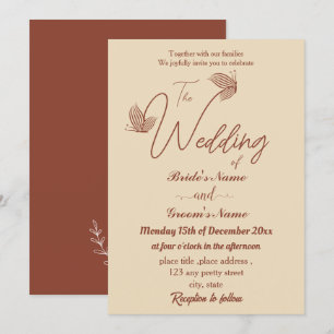 Invitation Romantique élégant papillons en terre cuite mariag