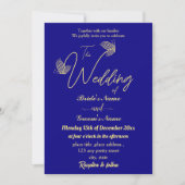 Invitation Romantique élégante fleur d'or bleu royal (Devant)