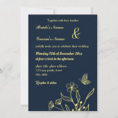 Invitation Romantique élégante fleur d'or & un papillon marin (Devant)
