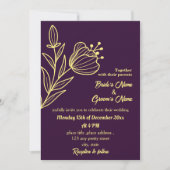 Invitation Romantique élégante fleur d'or violet (Devant)