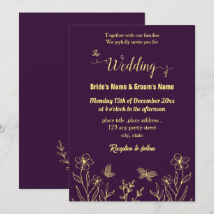 Invitation Romantique élégante fleur d'or violet
