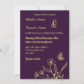 Invitation Romantique élégante fleur d'or violet (Devant)