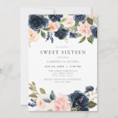 Invitation Romantique et douce Marine Blush Floral Sweet 16 (Devant)