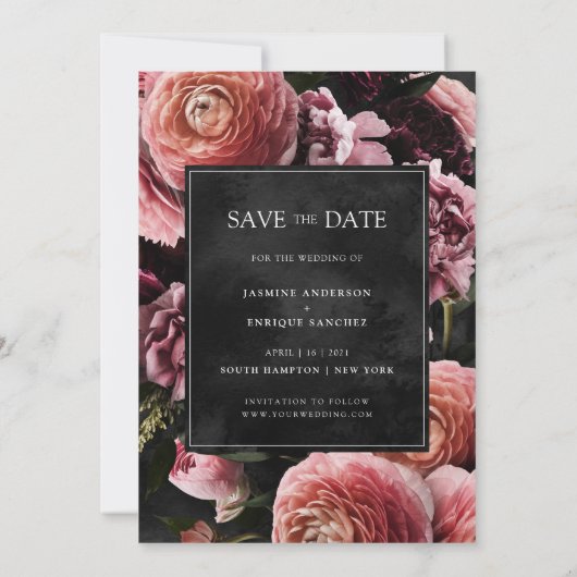 Invitation Romantique et rose Moody | Floral Enregistrer la d (Dos)