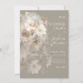 Invitation Romantique Ethéal Neutre Beige Floral Mariage (Devant)