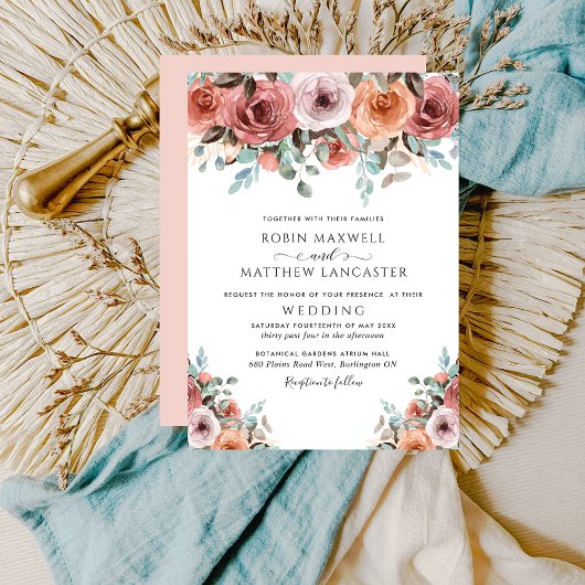 Invitation Romantique Ethérée Blush Peach Floral Mariage