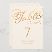 Invitation Romantique Faux Gold Calligraphie Numéro de tablea (Devant / Derrière)