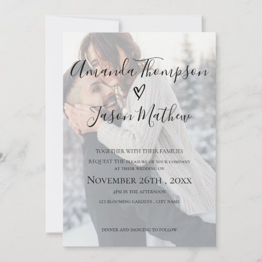 Invitation Romantique Faux Vellum Effet Mariage photo (Devant)