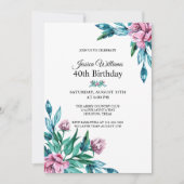 Invitation Romantique Feminine Floral 40e anniversaire (Devant)