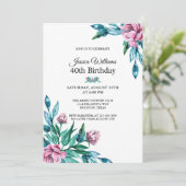Invitation Romantique Feminine Floral 40e anniversaire (Debout devant)