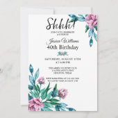 Invitation Romantique Feminine Floral 40e Anniversaire surpri (Devant)