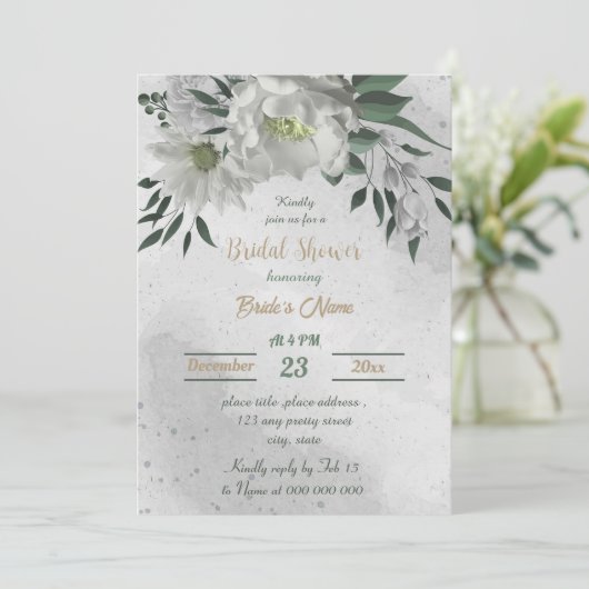 Invitation romantique fleurs blanches botanique douche nuptia (Debout devant)