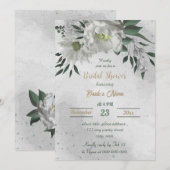 Invitation romantique fleurs blanches botanique douche nuptia (Devant / Derrière)