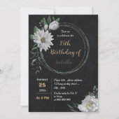Invitation romantique fleurs blanches botanique noir annivers (Devant)