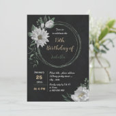 Invitation romantique fleurs blanches botanique noir annivers (Debout devant)