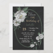 Invitation romantique fleurs blanches botanique noir annivers (Devant)