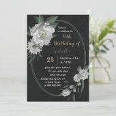 Invitation romantique fleurs blanches botanique noir annivers (Debout devant)