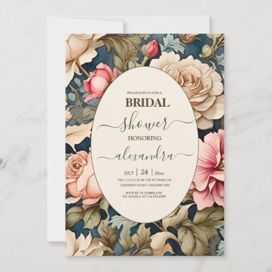 Invitation Romantique Fleurs rose doux nuptiale (Devant)