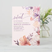 Invitation Romantique Fleurs sauvages violettes et roses pour (Debout devant)