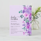 Invitation Romantique fleurs violet lavande baby shower (Debout devant)