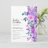 Invitation Romantique fleurs violet lavande baby shower (Debout devant)
