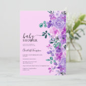 Invitation Romantique fleurs violet lavande baby shower (Debout devant)