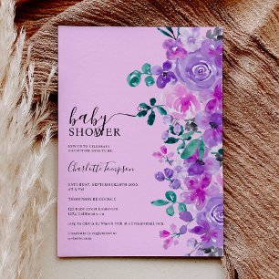Invitation Romantique fleurs violet lavande baby shower