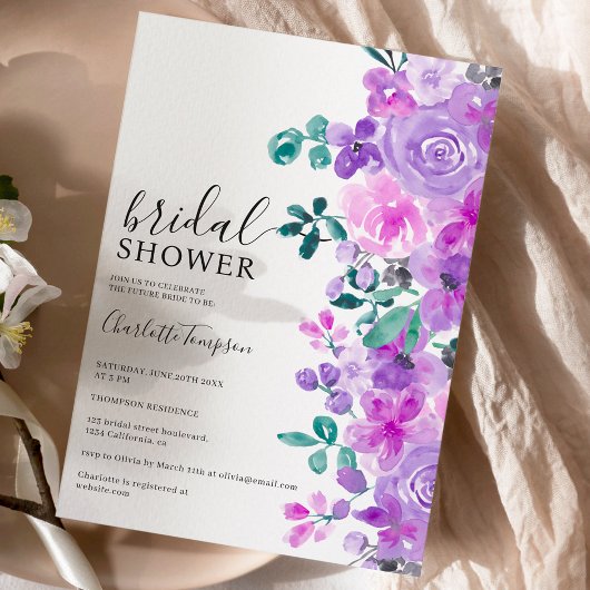 Invitation Romantique fleurs violet lavande douche nuptiale