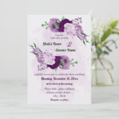 Invitation Romantique fleurs violet vert mariage (Debout devant)