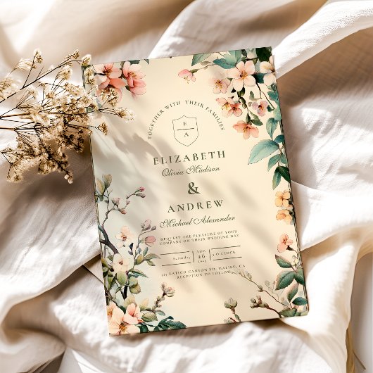 Invitation Romantique Floral Art Nouveau Mariage