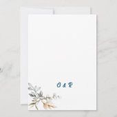 Invitation Romantique floral blanc doux fleurs bleues marbre (Dos)