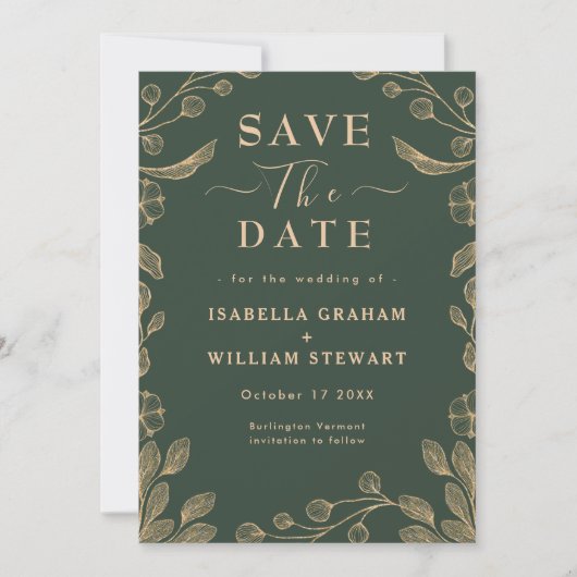 Invitation Romantique Floral Dark Green Mariage Enregistrer L (Devant)
