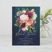 Invitation Romantique Floral Emerald Green Fête des mariées o (Debout devant)